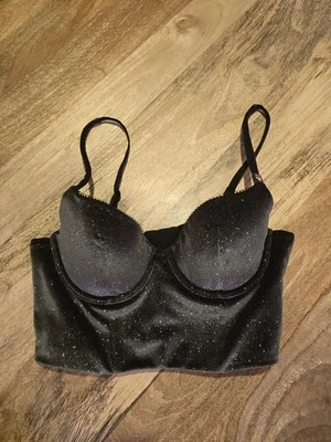Victoria's Secret Lined Demi Bralette 36B Velvet Glitter Sparkles Black Bra - Image 1 of 3