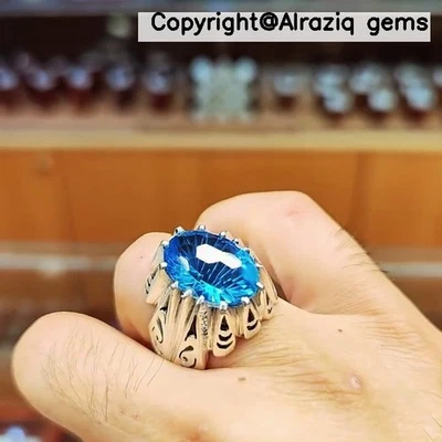 Anillo de plata de ley 925 piedra topacio azul suizo natural de Navidad con topacio azul Londres Foto 1 de 4