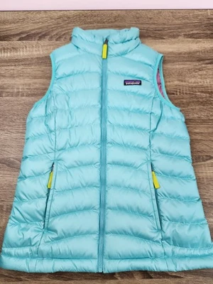 Chaleco acolchado Patagonia Down niñas mediano (10) azul verde azulado cremallera completa Foto 1 de 4