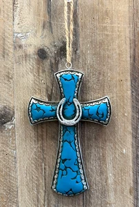 Western Blue Resin Ornament Cross 8" x 3" - Picture 1 of 4