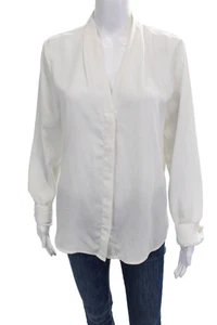 Halogen Women Basic White Long Sleeve Blouse Button Silk Blend Size M - Picture 1 of 4