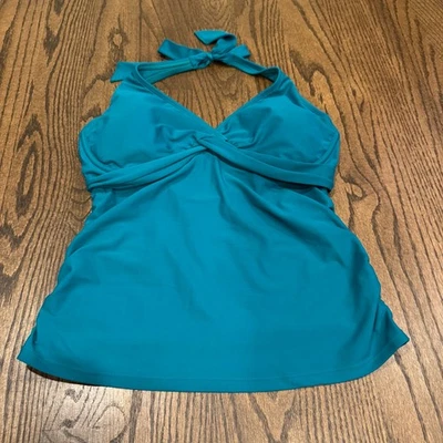 Camiseta de natación Tankini halter verde azulado Athleta para mujer talla 34 D/DD alta pequeña mediana Foto 1 de 4