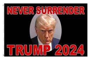 Never Surrender Trump 2024 Mug Shot 3 X 5 Ft Flag Banner - Picture 1 of 3