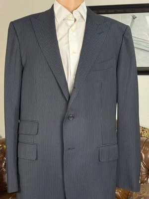 Tom Ford Black Herringbone Striped Wool Blazer Suit Jacket 54/ 44R US - Image 1 of 4