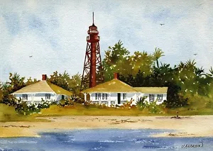 Sanibel Island Leuchtturm Landschaft, Florida. Jean Andrew Aquarell Kunstdrucke - Bild 1 von 1