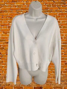 UNIQLO IVORY CARDIGAN XS XSMALL OVERSIZED COTTON WOMENS V-NECK COLLARLESS JUMPER - Picture 1 of 5