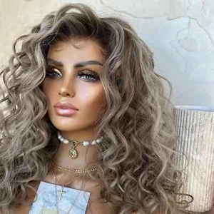 16inch Ombre Ash Blonde Loose Wave 100% Human Hair Curly Lace Front Wigs - Picture 1 of 6