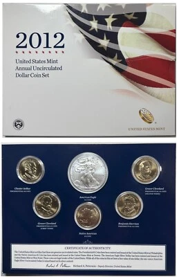 Juego de monedas de dólar sin circular anuales de la Casa de la Moneda de Estados Unidos 2012 con American Silver Eagle Foto 1 de 4