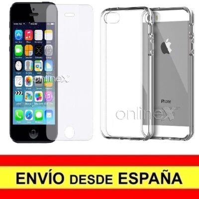 ONLINEX® Pack Funda Silicona + Cristal Templado para IPHONE 5 / 5S / 5C / SE Protector