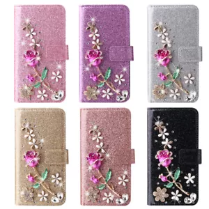 For Samsung S21 22 23 S24 Plus S20FE Bling Glitter Rose Wallet Phone Case Cover - Picture 1 of 16