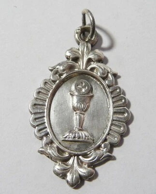 Medaille religieuse ancienne " calice " - argent massif - Photo 1/2