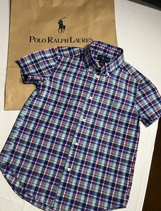 Ralph Lauren Polo Boys Checked  Button Up Short Sleeved Shirt-Size 7-Bin1 - Picture 1 of 8