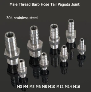 Stainless Steel Male Thread Barb Hose Tail Pagoda Joint Pipe Fitting Connectors - Picture 1 of 48