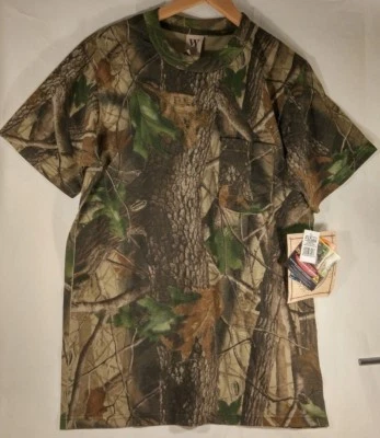 Walls Short Sleeve Realtree Hardwoods Green Camo Pocket T-Shirt Cotton Men Small