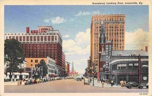 Postal de lino Broadway Greyhound Bus Depot Louisville Kentucky década de 1940 - Imagen 1 de 2