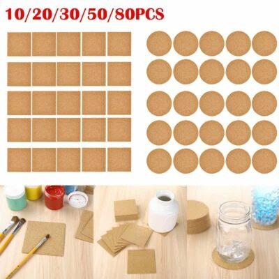 10-80Pcs 4x4inch Self-Adhesive Cork Squares Round Backing Sheets Tiles Coasters - Image 1 of 4