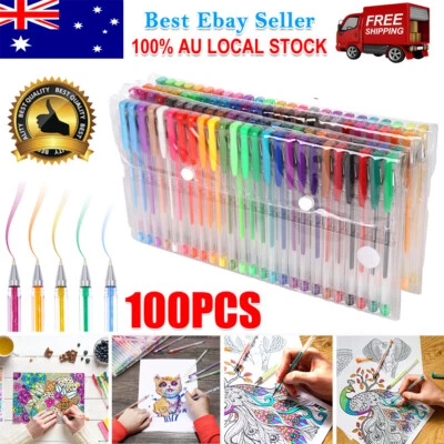 100x Premium Glitter Gel Pens Metallic Neon Ink Craft Adult Colouring Draw Set - image 1 of 4