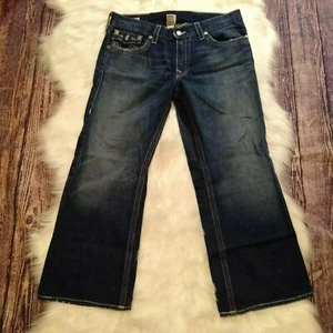 Pantalones de mezclilla True Religion Billy Bootcut acampanados tiro medio para hombre 38x28 lavado oscuro - Imagen 1 de 5