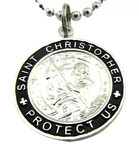 St. Christophorus große Brandungsmedaille Halskette Schutz der Reise sv-bk silber/schwarz - Bild 1 von 4