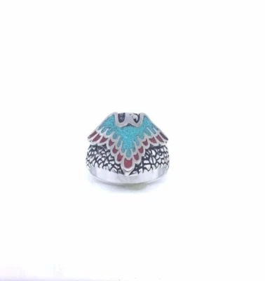 Vintage Southwestern Real Stone Inlay Size 12 Men's Eagle Ring - Image 1 of 4