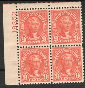 USA Scott # 641 Plate Block of 4 VF OG NH MNH 9c Jefferson US Stamps - Picture 1 of 2