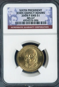 2008-P John Quincy Adams Dollar NGC MS67 SMS - 6th U.S. President - Picture 1 of 2