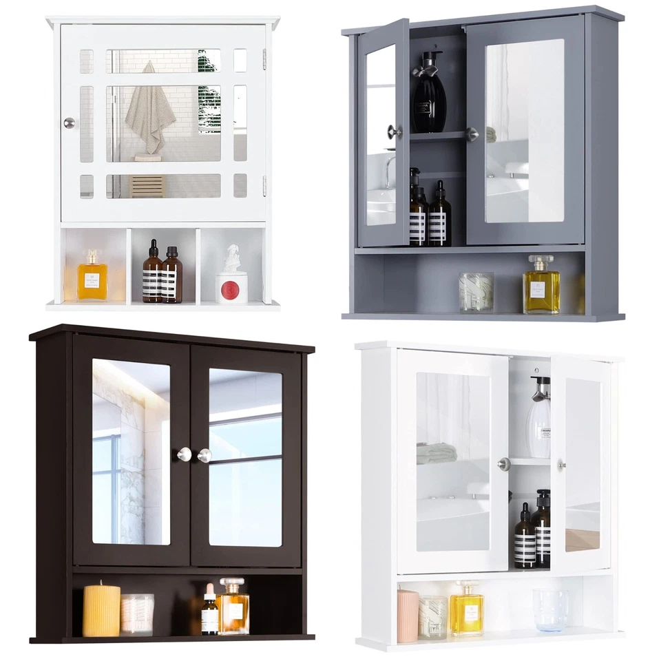 Mueble de Baño Almacenamiento Estante Montado en la Pared con Espejo Puerta Cocina Organizador Foto 1 de 4