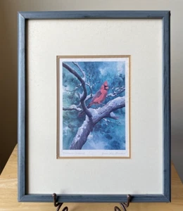 Vintage JEAN-LUC GRONDIN Northern Cardinal Framed Matted Signed Print - VGUC - Picture 1 of 3