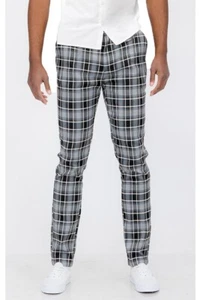 Mens Checker Slim Fit Plaid Checkered Pants Stretch Casual Work Pants Trousers - Picture 1 of 15
