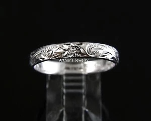 4MM STERLING SILVER 925 HAWAIIAN PLUMERIA SCROLL BAND RING SIZE 1 - 12 - Picture 1 of 4