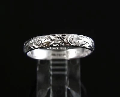ANILLO BANDA PERGAMINO PLUMERIA HAWAIANA PLATA ESTERLINA 925 4 MM TALLA 1 - 12 Foto 1 de 4