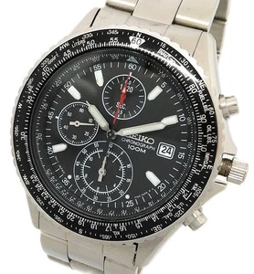Reloj de cuarzo cronógrafo Seiko Flight Master Pilot 7T92 0CF0 esfera negra - Imagen 1 de 8