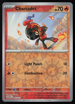 Pokemon Charcadet 043/197 SV03: Obsidian Flames Reverse Holo Pack Fresh - NM - Image 1 of 2