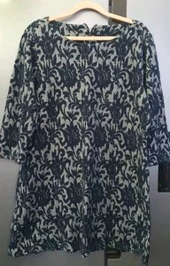 White Stuff Navy Floral Jacquard Jersey Shift Dress UK16 EU44 US12 3/4 Sleeves  - Picture 1 of 17