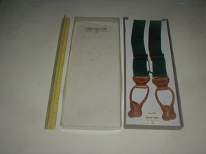 VTG Trafalgar Suspenders Leather Button Eyelets UNUSED IN BOX Men's Green Belt - Picture 1 of 17