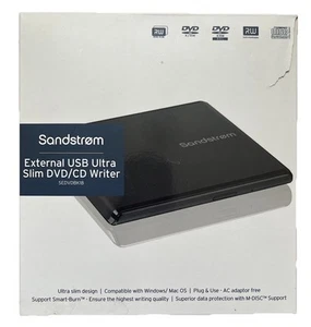 SANDSTROM Ultra Slim SEDVDBK18 External CD/DVD Writer ( Untested For Parts ) - Afbeelding 1 van 3