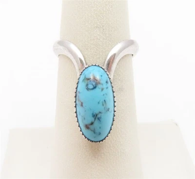 Anillo Beau Plata de Ley ~14x7MM Turquesa Ovalada "V" Talla 5.5 Foto 1 de 4
