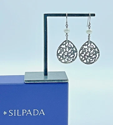 Silpada Sterling Silver Oxidized Dangling Pearl Teardrop Earrings, Revised W1525 - Image 1 of 4