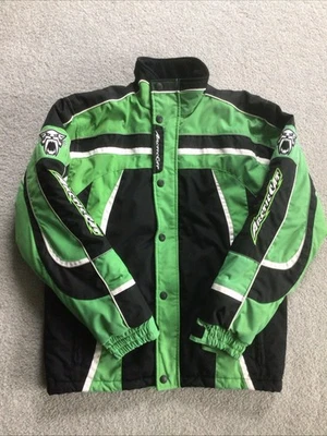 Jaqueta de snowmobile Arctic Cat meninas jovens 12 roupas árticas verde menina gato acolchoada em excelente estado usado - Imagem 1 de 4