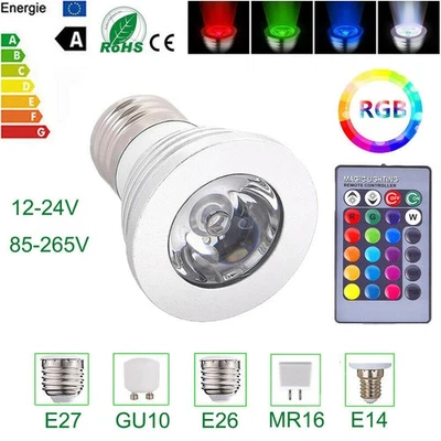 RGB LED Spot Light Bulb Lamp Dimmable 5W E27 GU10 16Color Remote Control 110 220 - Image 1 of 4