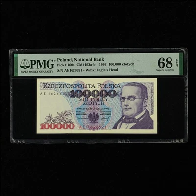 1993 Poland National Bank 100000 Zlotych Pick#160a  PMG 68 EPQ Superb Gem UNC - Image 1 of 4