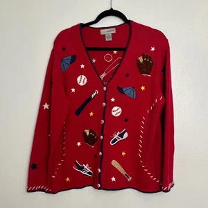 Vintage Oma Lehrer Neuheit Baseball Strickjacke bestickt rot XL - Bild 1 von 7