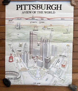 Pittsburgh A View of the World Poster Harvey Hutter 28 x 22 Vintage - Picture 1 of 11