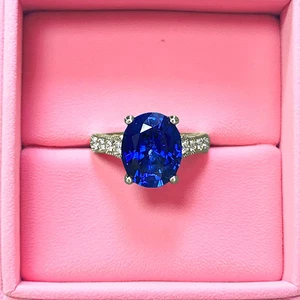 4.00 Ct Oval Blue Sapphire & Lab Grown Diamond Wedding Ring 950 Platinum - Picture 1 of 13