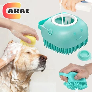 Dog Bathing Brush Pet Massage Brush Shampoo Dispenser Soft Silicone Brush Rubber - Picture 1 of 21