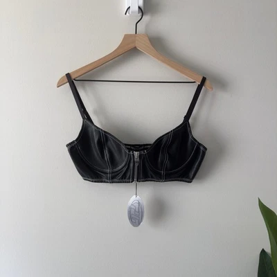 Dolls Kill Poster Grl Call the Shots Zip Bralette Vegan Leather Spaghetti Straps - Image 1 of 4