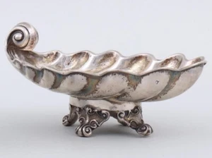Antico squisito piatto ciotola con piedini a conchiglia argento sterling europeo continentale - Foto 1 di 4