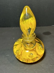 VTG St.Clair Art Glass Perfume Bottle Paperweight Yellow Flowers W/ Stopper - Picture 1 of 9
