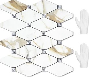 STICKGOO 10 Blatt Peel and Stick Backsplash Calacatta Golden Stick on Alumin... - Bild 1 von 6