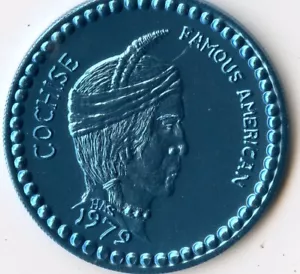 Mardi Gras Doubloon Krewe of Jefferson 1979 azul aluminio - Imagen 1 de 2